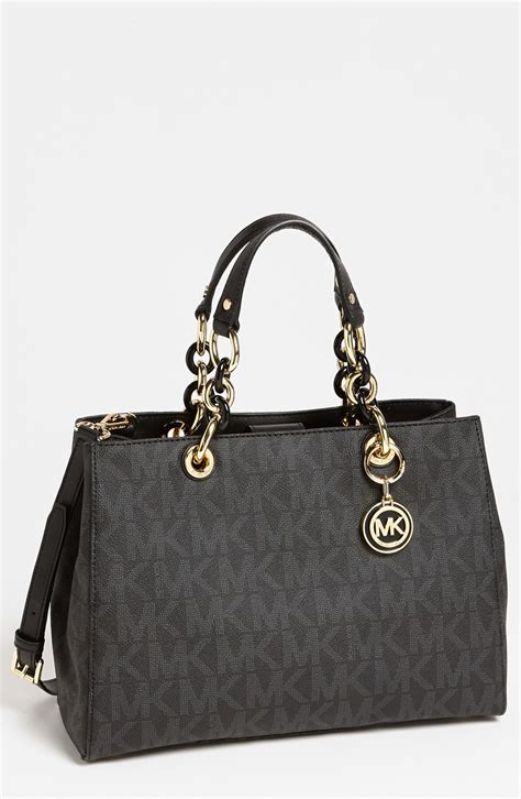 michael michael kors cynthia medium leather satche black|MICHAEL Michael Kors Cynthia Medium Satchel .